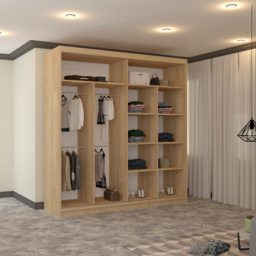 M N Furniture Banton 2 Door Oak Curved Mirrored Sliding Wardrobe 203cm - thumbnail 4