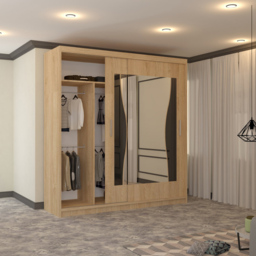 M N Furniture Banton 2 Door Oak Curved Mirrored Sliding Wardrobe 203cm - thumbnail 3