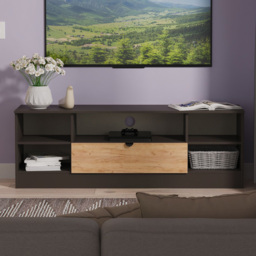 Crowndale Bora Single Drawer 5 Shelf Gold Craft Oak and Graphite Wide TV Unit Ready Assembled