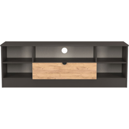 Crowndale Bora Single Drawer 5 Shelf Gold Craft Oak and Graphite Wide TV Unit Ready Assembled - thumbnail 2