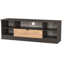 Crowndale Bora Single Drawer 5 Shelf Gold Craft Oak and Graphite Wide TV Unit Ready Assembled - thumbnail 4