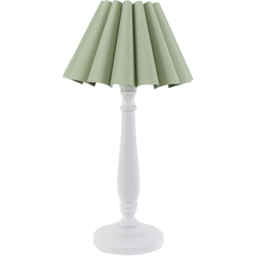 ValueLights Victoria Sage Scallop Shade White Wood Candlestick Stem LED Table Lamp