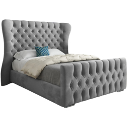Parma Single Grey Soft Velvet Upholstered Bed Frame with Curved Winged Headboard - thumbnail 2