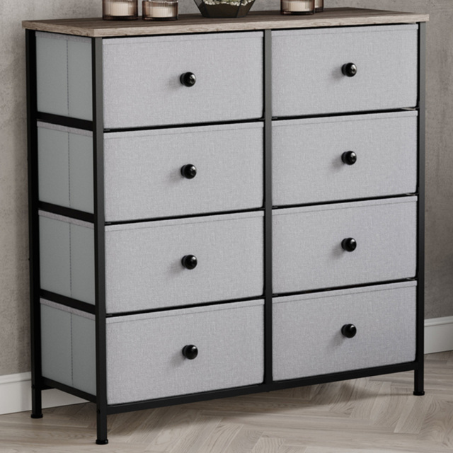 Vida Designs Chorley Beige and Grey Wood Fabric 8 Drawer Chest of Drawer - image 1