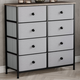Vida Designs Chorley Beige and Grey Wood Fabric 8 Drawer Chest of Drawer - thumbnail 1