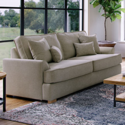 Alba City 3 Seater Stone Fabric Sofa