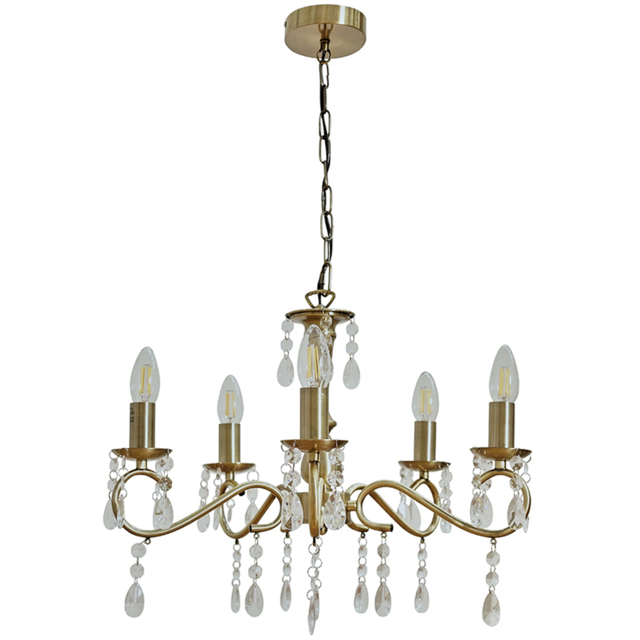 ValueLights Argyll 5 Light Antique Brass Ceiling Chandelier - image 1