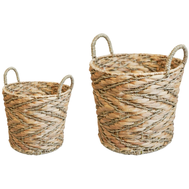 Ivyline Woven Water Hyacinth Natural Log Basket with Handles Set of 2 - image 1