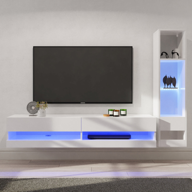 GFW Galicia 6 Shelf White Compact Wall Mounted LED Media Set - image 1