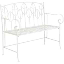 Charles Bentley Antique White 2 Seater Rustic Metal Leaf Pattern Garden Bench - thumbnail 2