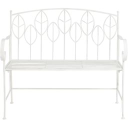 Charles Bentley Antique White 2 Seater Rustic Metal Leaf Pattern Garden Bench - thumbnail 3