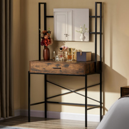 VIDA DESIGNS Brooklyn Single Drawer Dark Wood Industrial Vanity Dressing Table with Mirror