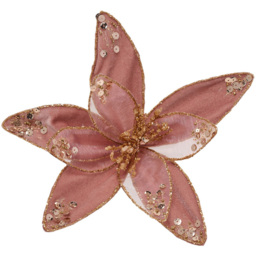 The Seasonal Gift Co. Bellini Pink Velvet Gold Glitter Flower Clip