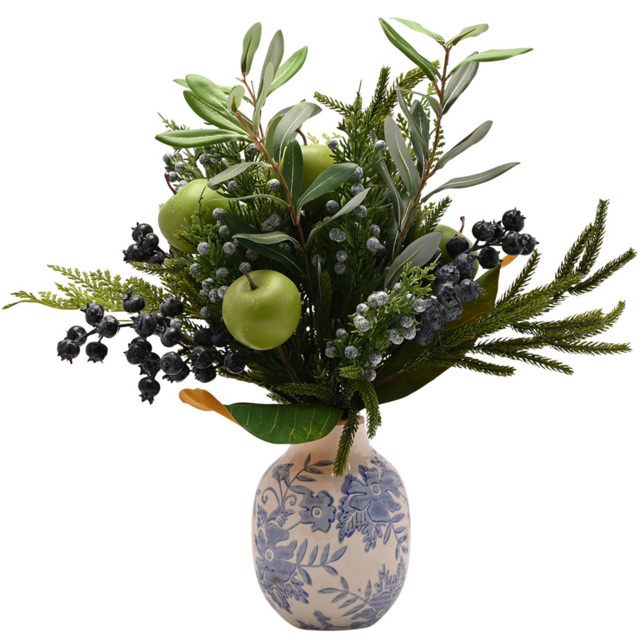 The Seasonal Gift Co Vase with Faux Olives and Apples Christmas Foliage 46cm - image 1