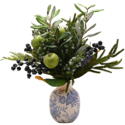 The Seasonal Gift Co Vase with Faux Olives and Apples Christmas Foliage 46cm - thumbnail 1