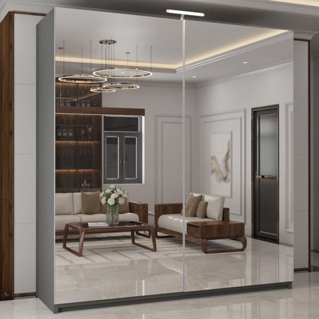 M N Furniture Modern 2 Door Grey Mirrored Sliding Wardrobe 200cm - image 1
