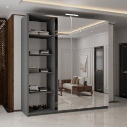 M N Furniture Modern 2 Door Grey Mirrored Sliding Wardrobe 200cm - thumbnail 3