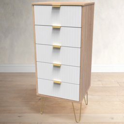 Crowndale 5 Drawer White Matt and Bardolino Oak Chest of Drawers Ready Assembled