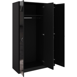 FWStyle Chilton 3 Door Black Gloss Mirrored Wardrobe - thumbnail 3