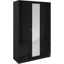 FWStyle Chilton 3 Door Black Gloss Mirrored Wardrobe - thumbnail 2