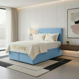DS Living Prima Double Sky Blue Plush Divan Bed - thumbnail 3