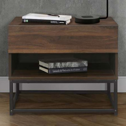 Houston Single Drawer Walnut Wood Bedside Table