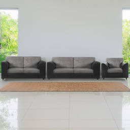 Luxor 6 Seater Black and Grey Jumbo Cord Sofa Set with Full Back