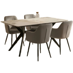 Indoor Living Charlotte 4 Seater Velvet Marble Top Dining Set Grey - thumbnail 2