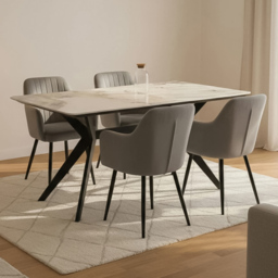 Indoor Living Charlotte 4 Seater Velvet Marble Top Dining Set Grey