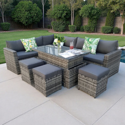 Outdoor Living The Tarporley 9 Seater Rising Table Rattan Corner Dining Set Grey