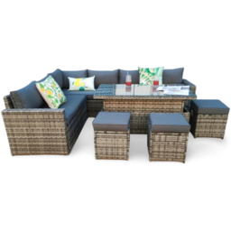 Outdoor Living The Tarporley 9 Seater Rising Table Rattan Corner Dining Set Grey - thumbnail 3