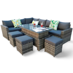 Outdoor Living The Tarporley 9 Seater Rising Table Rattan Corner Dining Set Grey - thumbnail 2