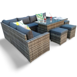 Outdoor Living The Tarporley 9 Seater Rising Table Rattan Corner Dining Set Grey - thumbnail 4