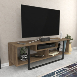 Decorotika Asal Walnut and Black Wide TV Unit