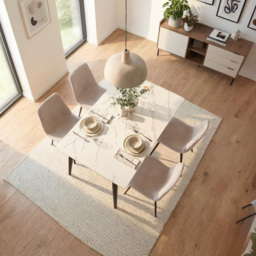 FWStyle Nova 4 Seater Cream Sintered Stone Marble Effect Heat Resistant Fixed Top Dining Table - thumbnail 3