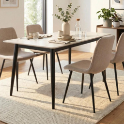 FWStyle Nova 4 Seater Cream Sintered Stone Marble Effect Heat Resistant Fixed Top Dining Table