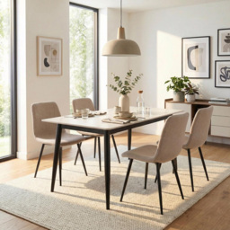 FWStyle Nova 4 Seater Cream Sintered Stone Marble Effect Heat Resistant Fixed Top Dining Table - thumbnail 4