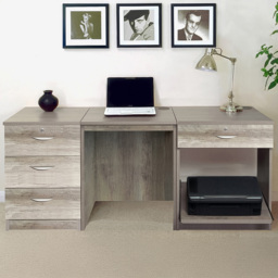 R White Cabinets SET-11-IN-GN 4 Drawer Desk with Printer Shelf Grey