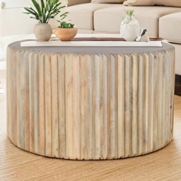 Brooklyn Hudson Carved Mango Wood Round Coffee Table - thumbnail 1