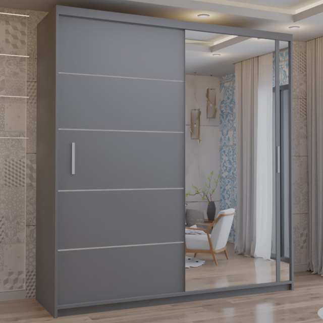 M N Furniture Venece 2 Door Grey Mirrored Sliding Wardrobe 180cm - image 1