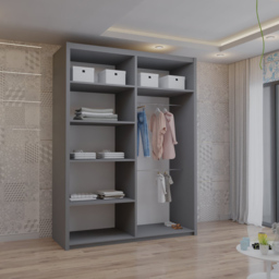 M N Furniture Venece 2 Door Grey Mirrored Sliding Wardrobe 180cm - thumbnail 3