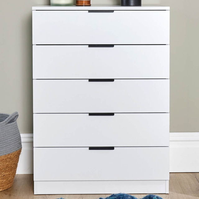Home Source Phoenix 5 Drawer White Chest of Drawers - image 1