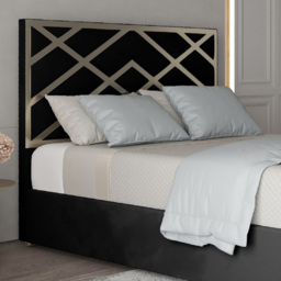 Mayfair Black Double Velvet Upholstered Metal Bed Frame with Panelled Headboard - thumbnail 3