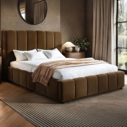 SOLACE+CO Emilie Brown Double Velvet Ribbed Ottoman Bed