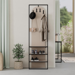 FWStyle Archy Sandstone 3 Shelf Shoe and Coat Rack Stand with Hanging Hooks - thumbnail 4
