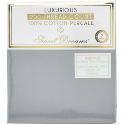 Sweet Dreams Percale Grey Oxford Pillowcase 2 Pack