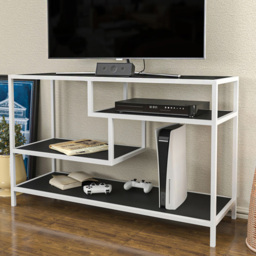 Decorotika Robins 3 Shelf White and Grey Industrial Metal TV Unit