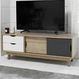 Scandi 2 Door 2 Drawer Oak Grey and White TV Unit