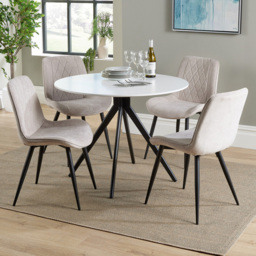 Core Products Aspen White and Natural 4 Seater Round Dining Set