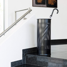 Durable Black Perforated Steel Umbrella Stand 29L - thumbnail 3